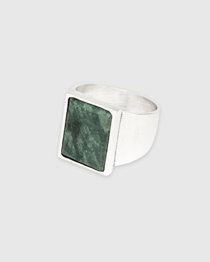 Rectangle Green Marble Signet Ring