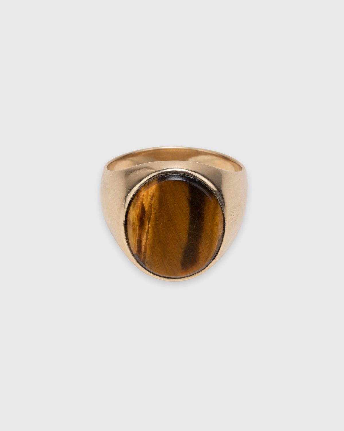 Oval Tiger's Eye Signet Ring - 14k Solid Gold