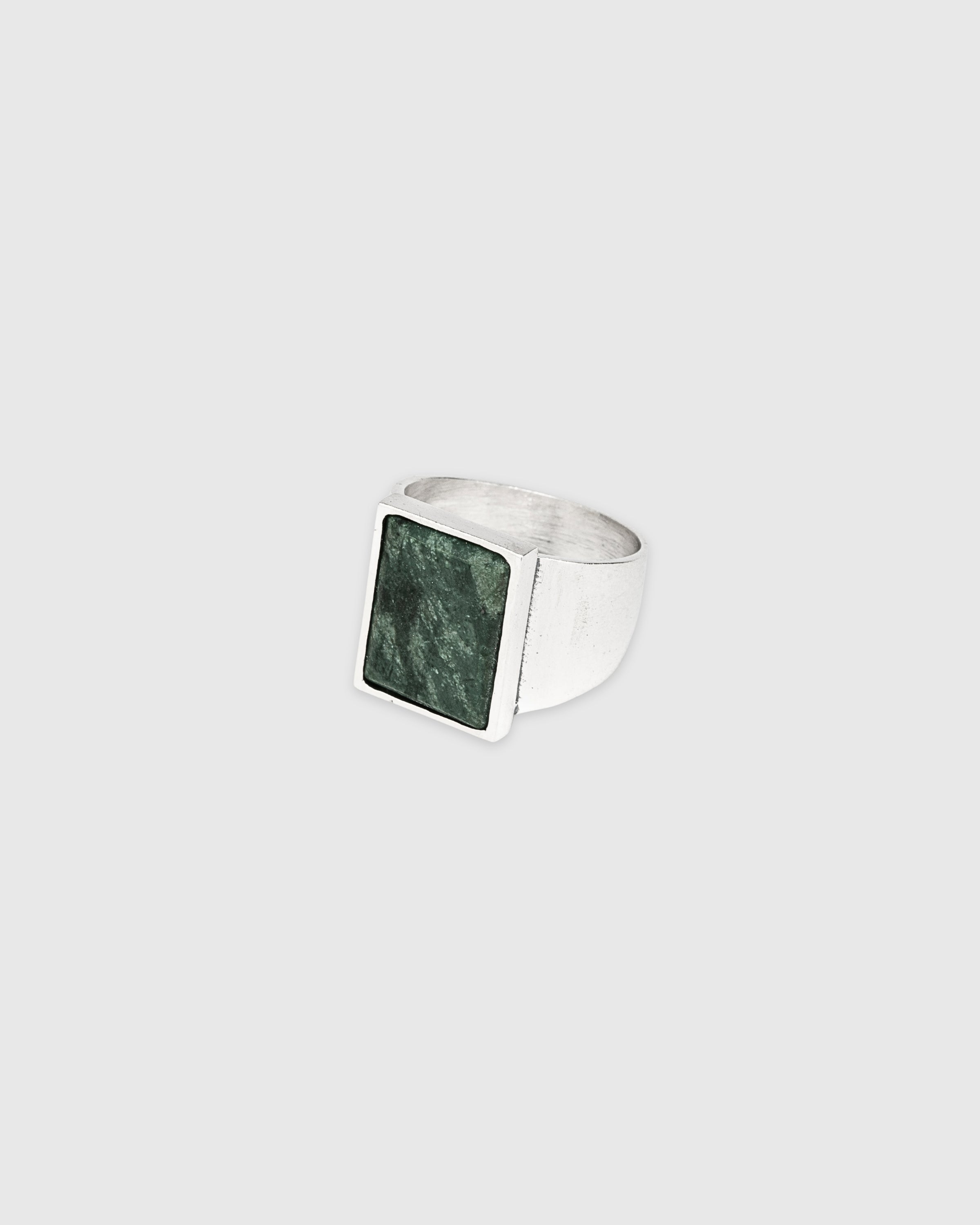 Rectangle Green Marble Signet Ring
